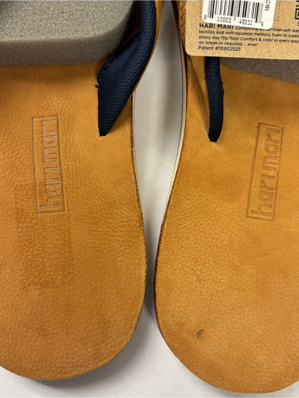 NWT Hari Mari Pier Tan Leather Memory Foam Strap Flip Flop Made In Mexico Sz 14